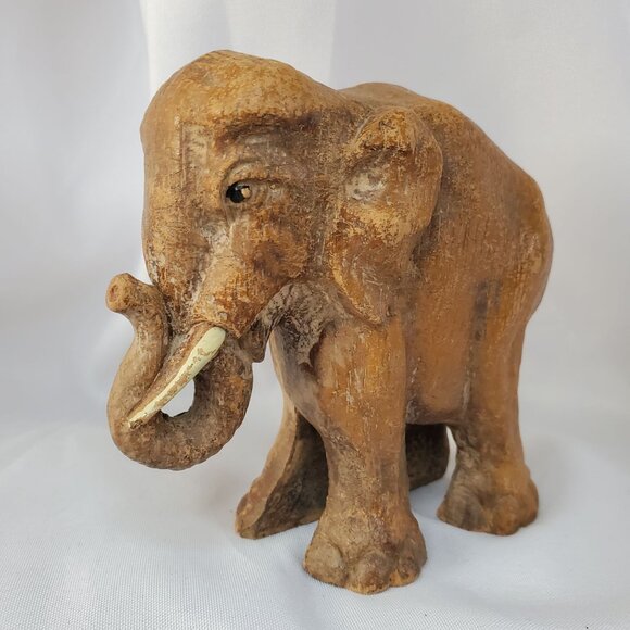 Vintage 1940-1950 Hand Carved Sirocco Wood Composite Elephant Family Figurines - Picture 3 of 16